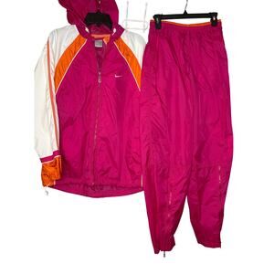 Vintage Nike Windbreaker Tracksuit Women Oversize‎  Large Retro Pink Orange